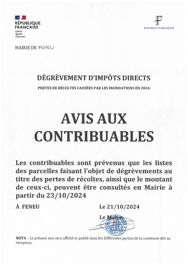 Avis aux contribuables