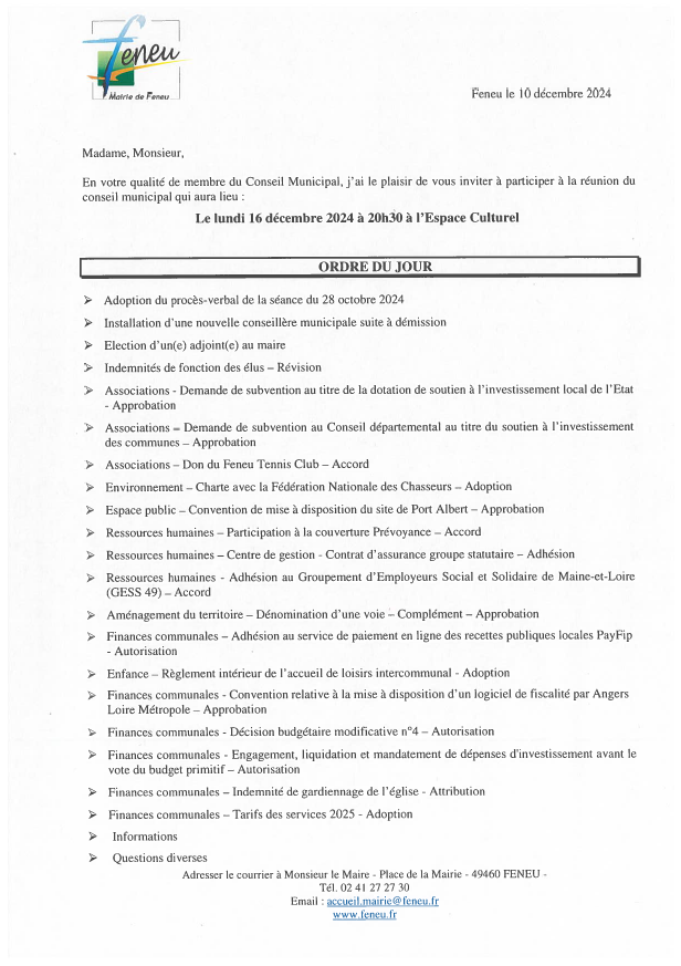 ordre du jour 16 décembre 2024